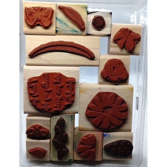 Stampin Up Watercolor Garden 13 Piece Rubber Stamp Kit 2000 Floral Butterflies - Picture 3 of 4